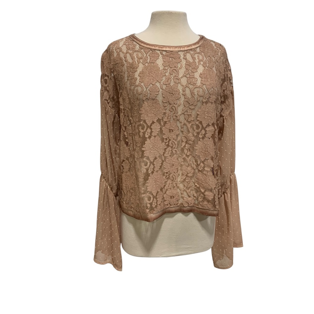 BKE Gimmicks Elegant Lace‎ Boho Chic Western Women's Top in Tan Mauve XL 2325 - Picture 3 of 15